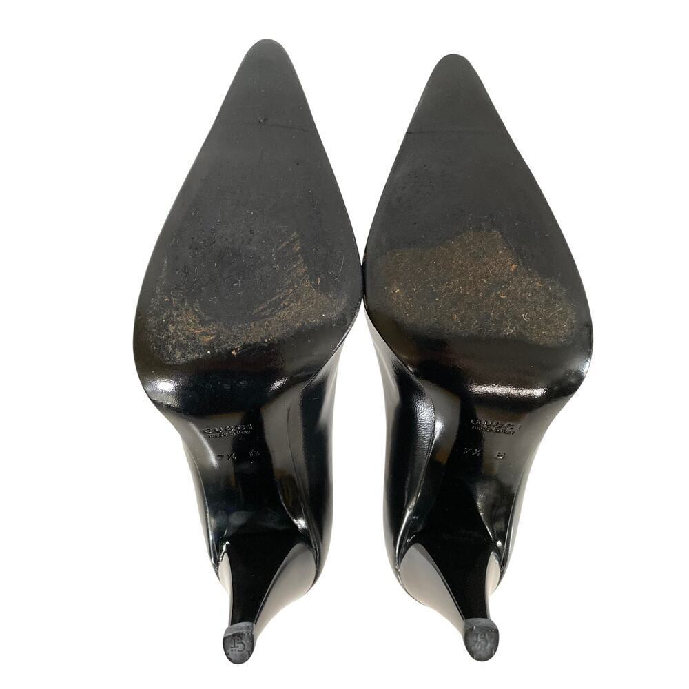 Gucci Black Brush Calf Leather Décolleté Pumps 7.5 B Made in Italy Cone Heel - Picture 10 of 16